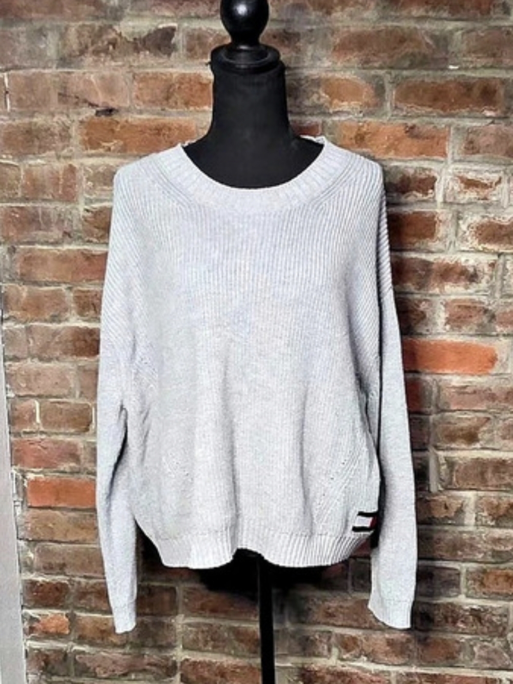 Tommy Jeans Heather Grey Ribbed Knit Crewneck Sweater Size Large L
